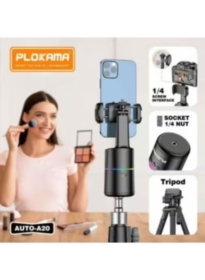 التخطيط AUTO-A20 360° Smart Shooting Gimbal Selfie Stick | Auto Face Tracking Phone Tripod with Bluetooth Remote | Portable Vlogging Stabilizer Stand for Video Recording, Live Streaming & Content Creation | Adjustable Rotation – Black - Image 3