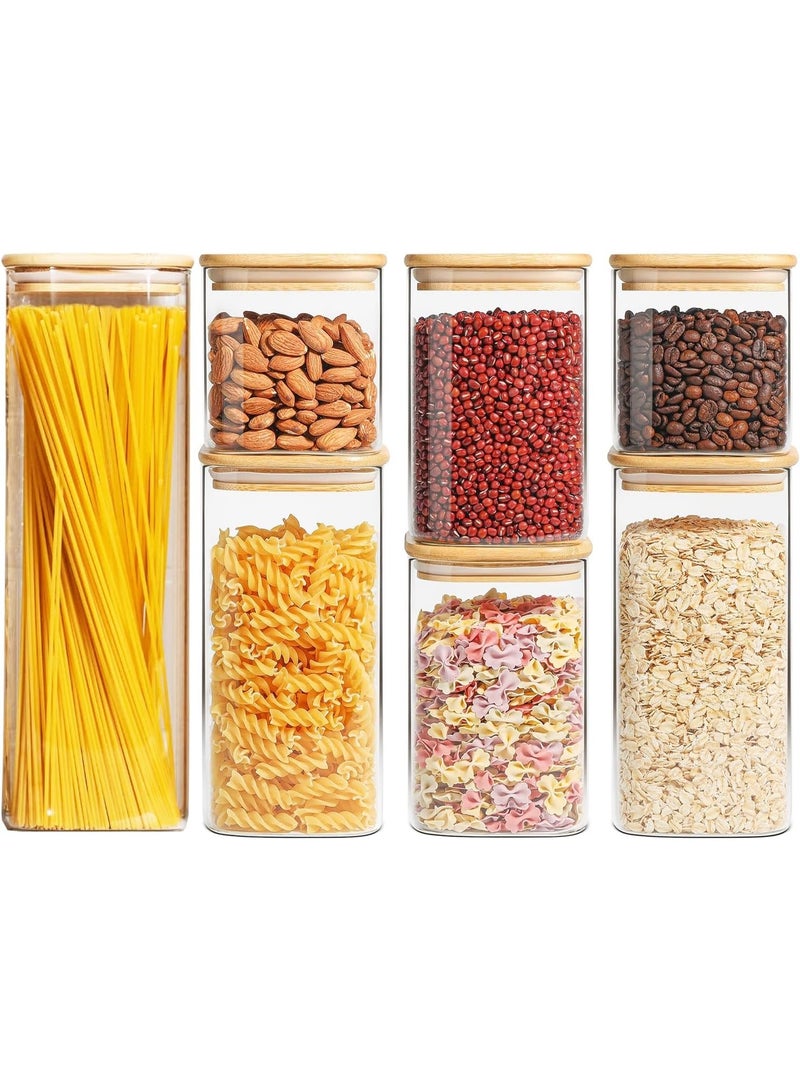 توكو طقم 7 عبوات تخزين طعام محكمة الإغلاق | بلاستيك خالٍ من BPA مع أغطية خشب بامبو | منظم مثالي للمطبخ والمخزن للحبوب والدقيق والسكر والقهوة والشاي والمزيد - Image 1