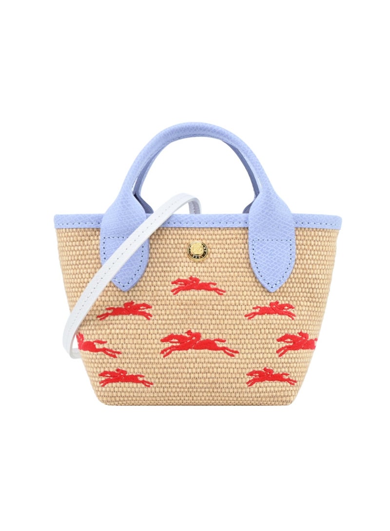 Longchamp Longchamp Leather Trim Embroidered Raffia Mini Tote w/ Strap - Image 1