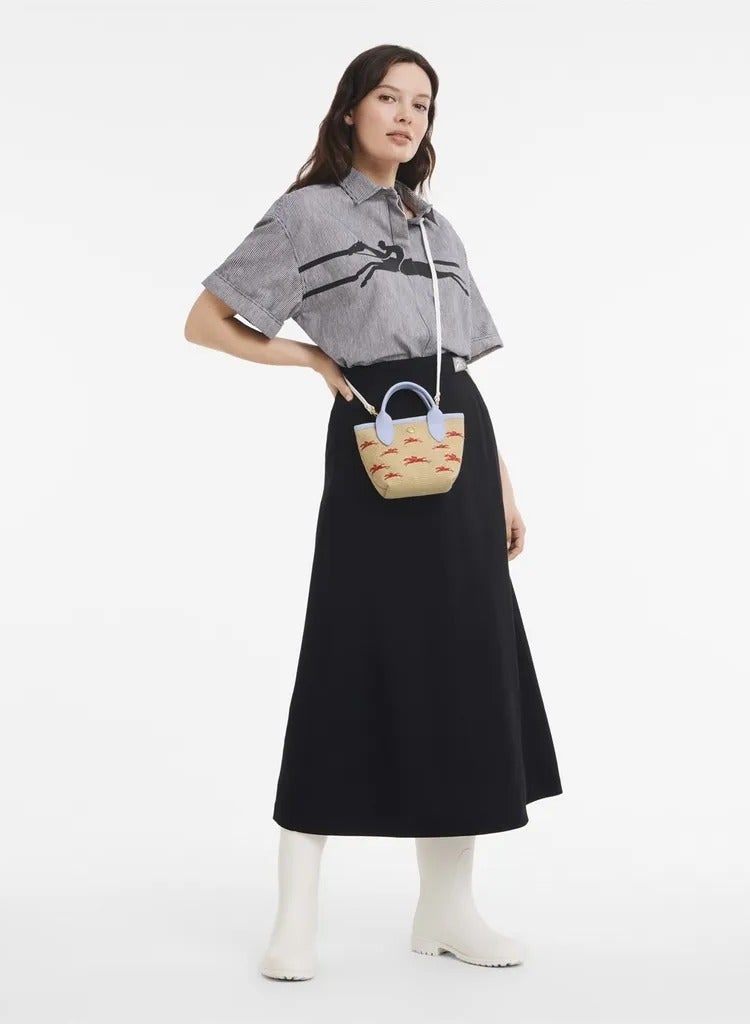 Longchamp Longchamp Leather Trim Embroidered Raffia Mini Tote w/ Strap - Image 2
