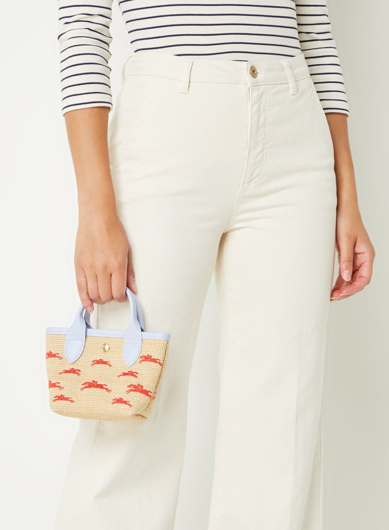 Longchamp Longchamp Leather Trim Embroidered Raffia Mini Tote w/ Strap - Image 3