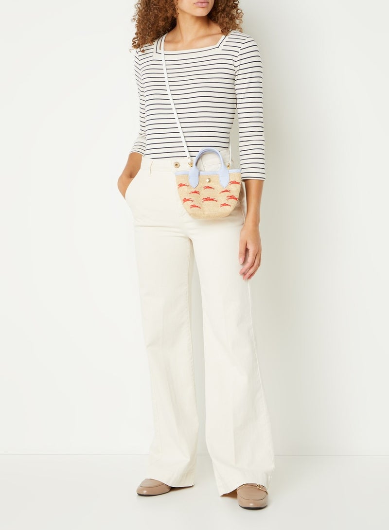 Longchamp Longchamp Leather Trim Embroidered Raffia Mini Tote w/ Strap - Image 4