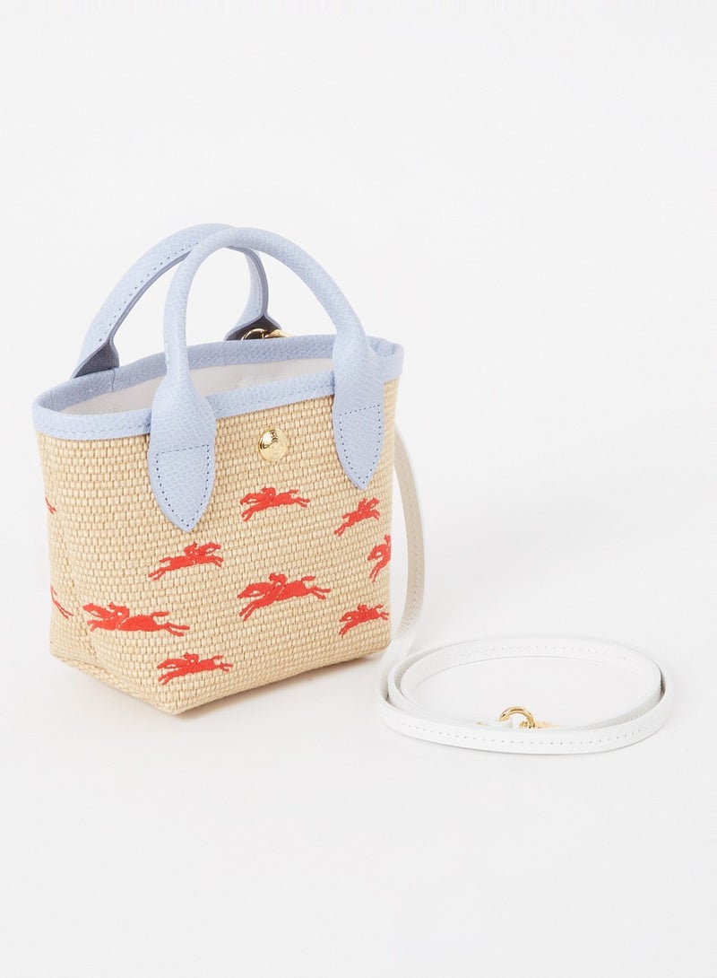 Longchamp Longchamp Leather Trim Embroidered Raffia Mini Tote w/ Strap - Image 5