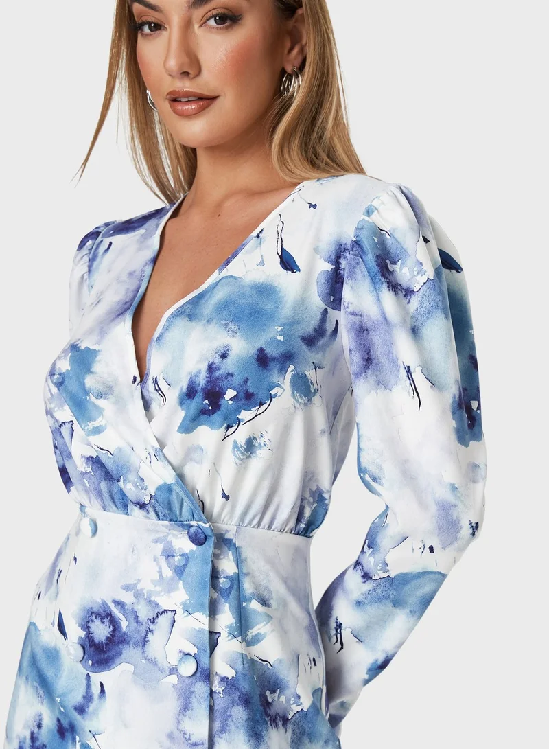 Missguided Puff Sleeve Wrap Dress