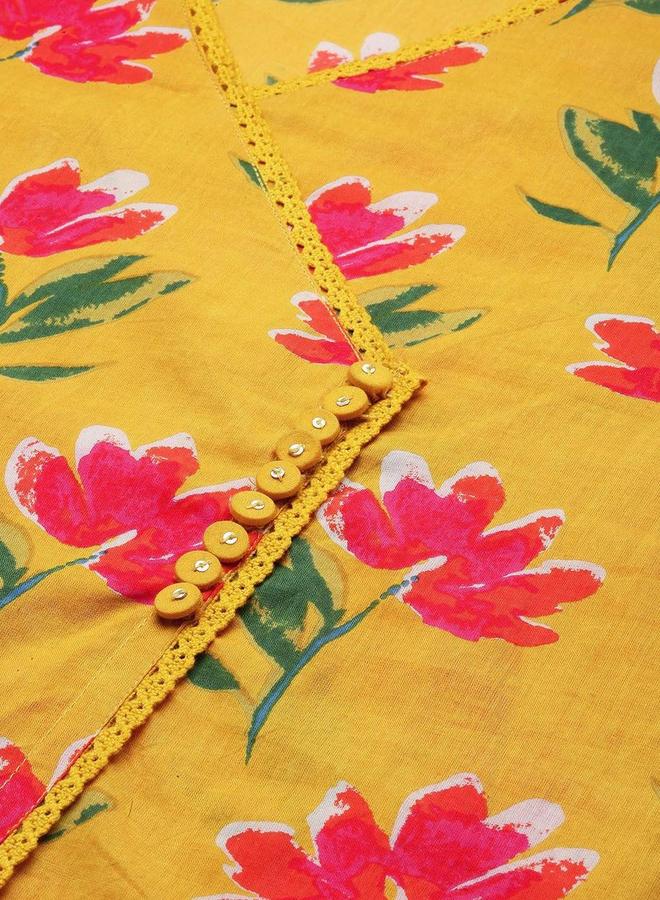 آي شين طقم كورتا وبنطال مزين بنقشة زهور بلون خردلي - Image 3
