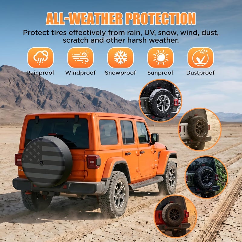 MOONET Tire Cover with Camera Hole, for Jeep Wrangler JL with Back-up Camera, Sport & Sahara (2018-2025) Grey Flag, Fits 285/70R17 - Image 4