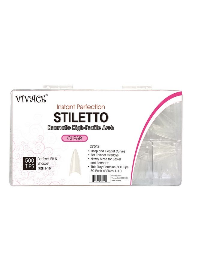 بي يو أطراف أظافر جل زائفة من الأكريليك من Vivace Clear Stiletto 500 مع علبة بلاستيكية شفافة 27512 لمتجر الأظافر في صالون الأظافر (Stiletto شفاف) - Image 2