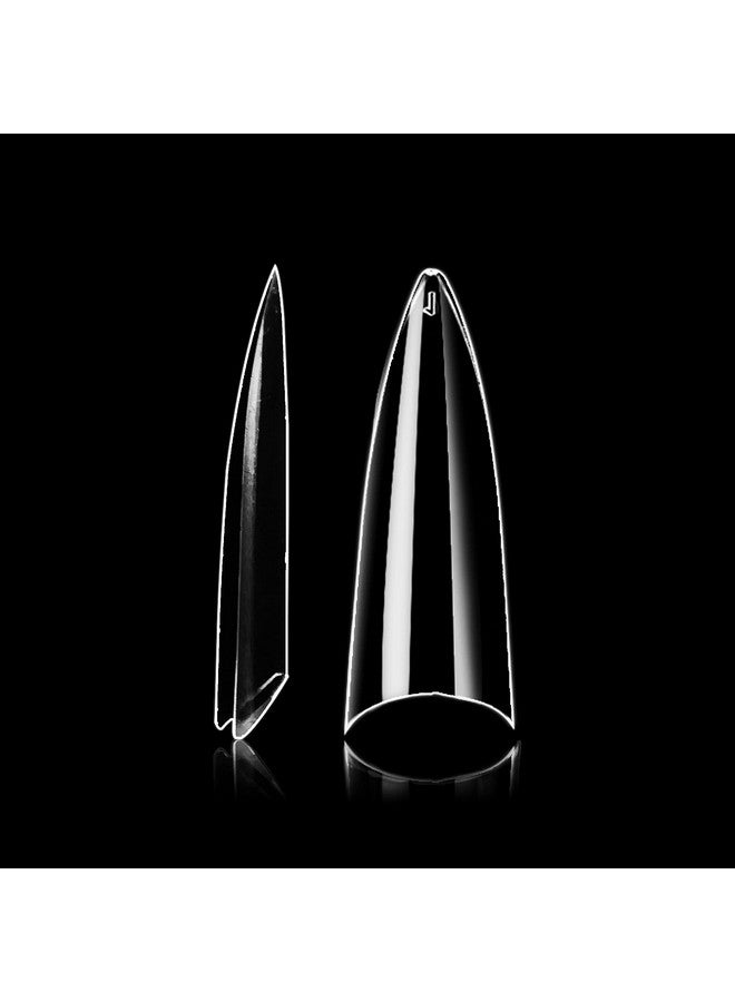 بي يو أطراف أظافر جل زائفة من الأكريليك من Vivace Clear Stiletto 500 مع علبة بلاستيكية شفافة 27512 لمتجر الأظافر في صالون الأظافر (Stiletto شفاف) - Image 5