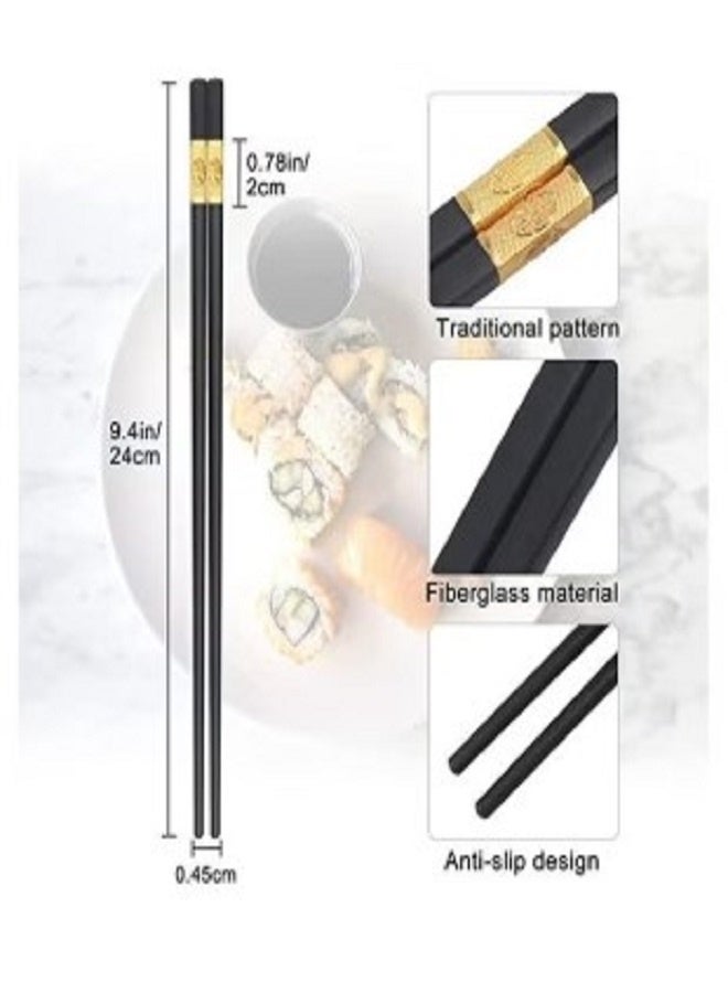 تايمليس 5 أزواج من عيدان تناول الطعام المصنوعة من الألياف الزجاجية باللونين الأسود والذهبي - Image 4