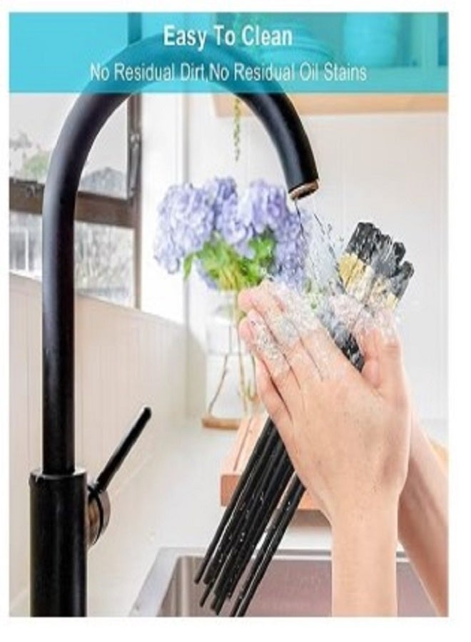 تايمليس 5 أزواج من عيدان تناول الطعام المصنوعة من الألياف الزجاجية باللونين الأسود والذهبي - Image 5