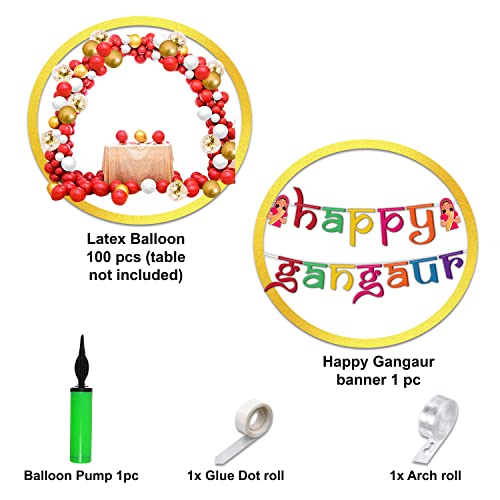 Festiko® Gangaur Festival Combo (104 Pcs), Decorations for Gangaur Theme, Marwari Rajasthani Function Party Supplies,Happy Gangaur Party Décor Banner & Multicolor Balloons - Image 2