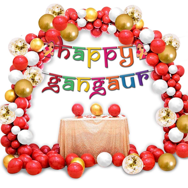 Festiko® Gangaur Festival Combo (104 Pcs), Decorations for Gangaur Theme, Marwari Rajasthani Function Party Supplies,Happy Gangaur Party Décor Banner & Multicolor Balloons - Image 4