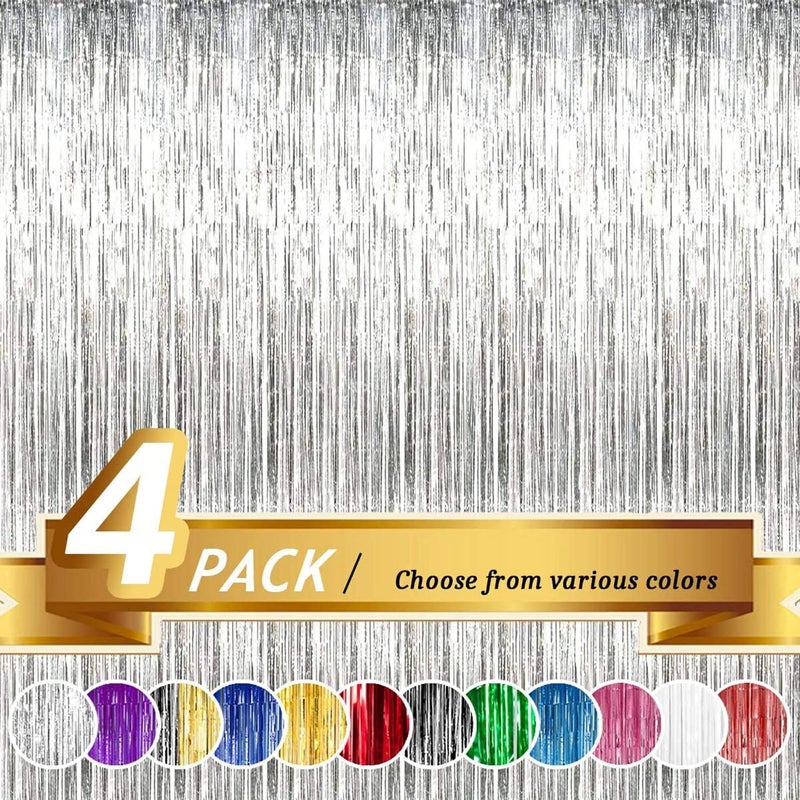 Propsicle 3ft x 6ft Silver Foil Fringe Curtains, Pack of 4 - Tinsel Backdrop for Birthday Decoration, Bachelorette, Baby Shower, Anniversary, Photo Booth - Image 1
