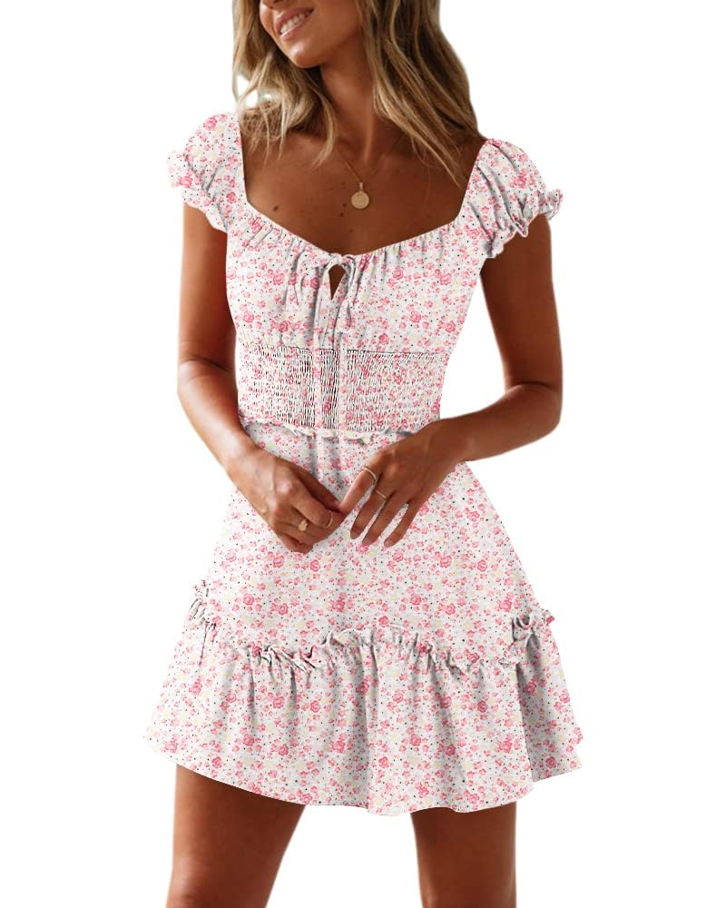 YOBECHO Women's Summer Ruffle Sleeve Sweetheart Neckline Printing Dress Mini Dress - Image 1