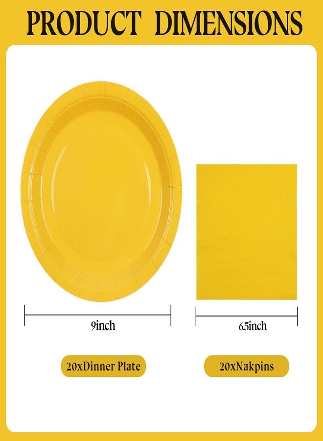 PUEVENYI 40PCS Yellow Paper Plates and Napkins,Disposable Party Tableware Set Includes 9Inch Dinner Plates and Napkins for Birthday Graduation Wedding and Holiday - Image 2