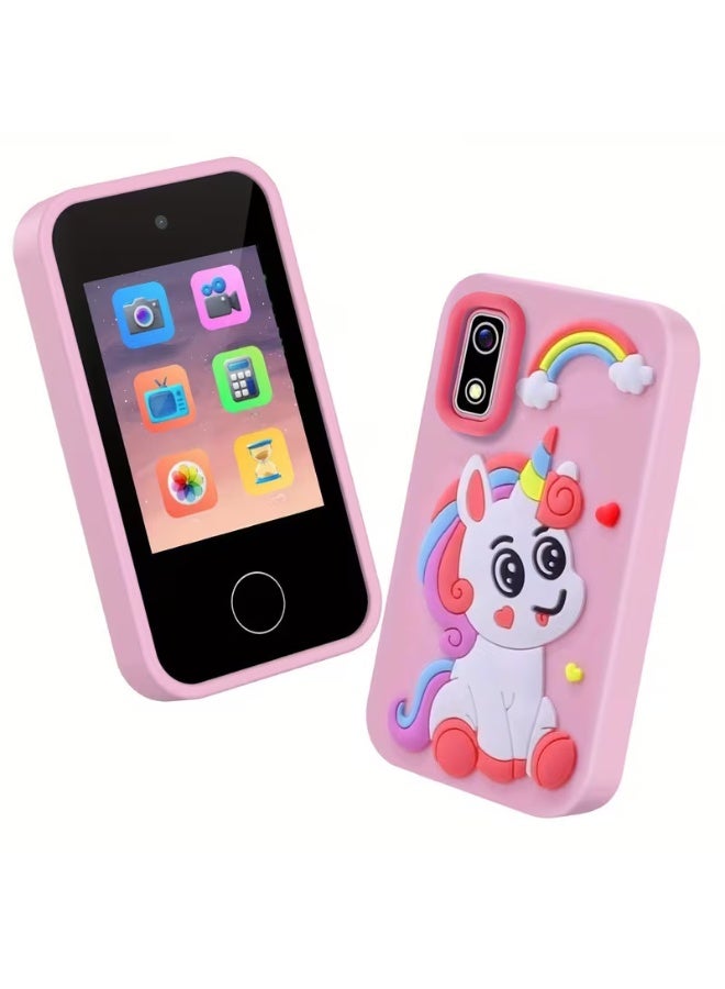 Twisoo Toddler Toy Phone with Touch Screen, Kids Play Phone with Music Player, Learning Games and Dual Cameras, Educational Pretend Smartphone Toy for Toddlers (Pink) - Image 1