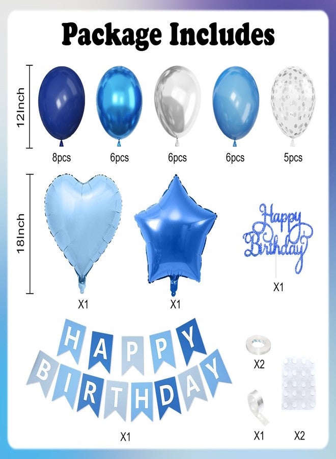 Vibzox Blue Silver Birthday Decorations for Boys Men,Dark Navy Metallic Confetti Latex Party Balloon Star Heart Foil Balloon Cake Topper Blue Party Supplies Decor - Image 2