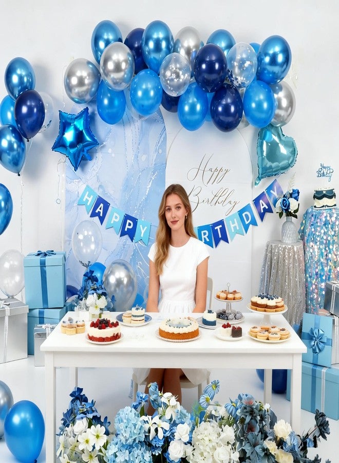 Vibzox Blue Silver Birthday Decorations for Boys Men,Dark Navy Metallic Confetti Latex Party Balloon Star Heart Foil Balloon Cake Topper Blue Party Supplies Decor - Image 3
