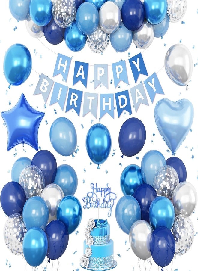Vibzox Blue Silver Birthday Decorations for Boys Men,Dark Navy Metallic Confetti Latex Party Balloon Star Heart Foil Balloon Cake Topper Blue Party Supplies Decor - Image 1