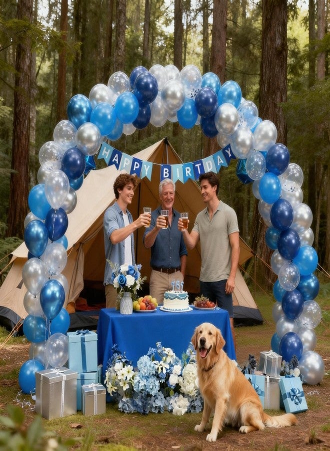 Vibzox Blue Silver Birthday Decorations for Boys Men,Dark Navy Metallic Confetti Latex Party Balloon Star Heart Foil Balloon Cake Topper Blue Party Supplies Decor - Image 4