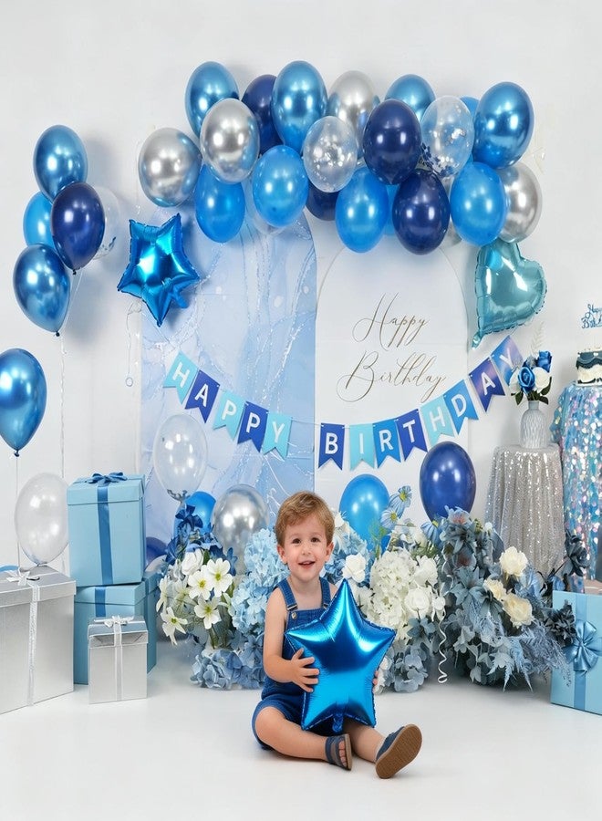 Vibzox Blue Silver Birthday Decorations for Boys Men,Dark Navy Metallic Confetti Latex Party Balloon Star Heart Foil Balloon Cake Topper Blue Party Supplies Decor - Image 5