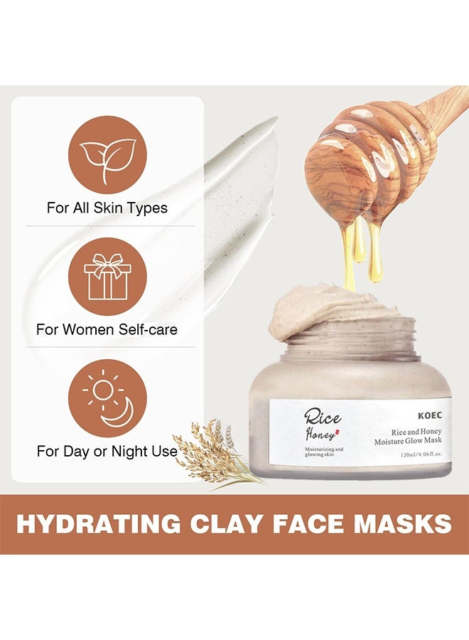 KOEC Rice And Honey Moisture Glow Mask,Hydrating Face Masks, Moisturizing Skincare, Gentle Clay Mask For Dry Sensitive Skin 120ML - Image 5