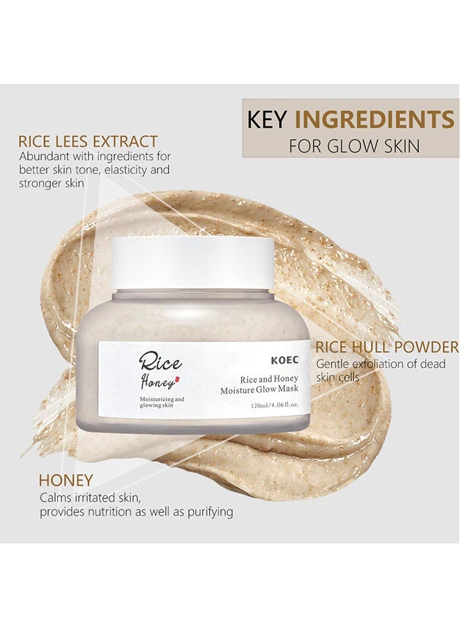 KOEC Rice And Honey Moisture Glow Mask,Hydrating Face Masks, Moisturizing Skincare, Gentle Clay Mask For Dry Sensitive Skin 120ML - Image 4