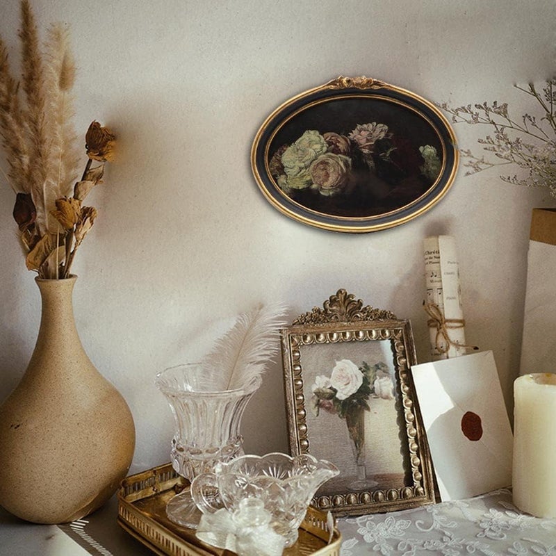 CiSoo Vintage Oval Picture Frame 5x7 Antique Photo Frame Decorative Painting Table Top Display and Wall Hanging Home Decor, Ornate Photo Gallary Art, Black and Gold - Image 5