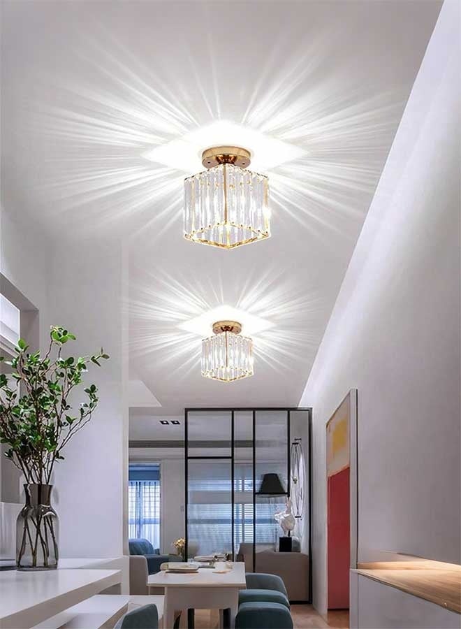 RAWAID 3-Color Changing Crystal Ceiling Light – Modern Metal Mini Crystal Chandelier, E27 Semi Flush Mount Fixture for Kitchen, Dining Room, Bedroom & Hallway - Image 4