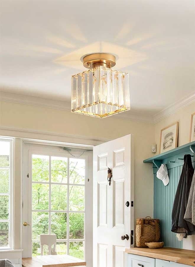 RAWAID 3-Color Changing Crystal Ceiling Light – Modern Metal Mini Crystal Chandelier, E27 Semi Flush Mount Fixture for Kitchen, Dining Room, Bedroom & Hallway - Image 3