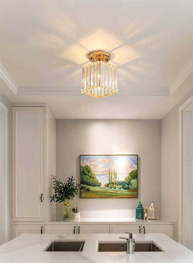 RAWAID 3-Color Changing Crystal Ceiling Light – Modern Metal Mini Crystal Chandelier, E27 Semi Flush Mount Fixture for Kitchen, Dining Room, Bedroom & Hallway - Image 5