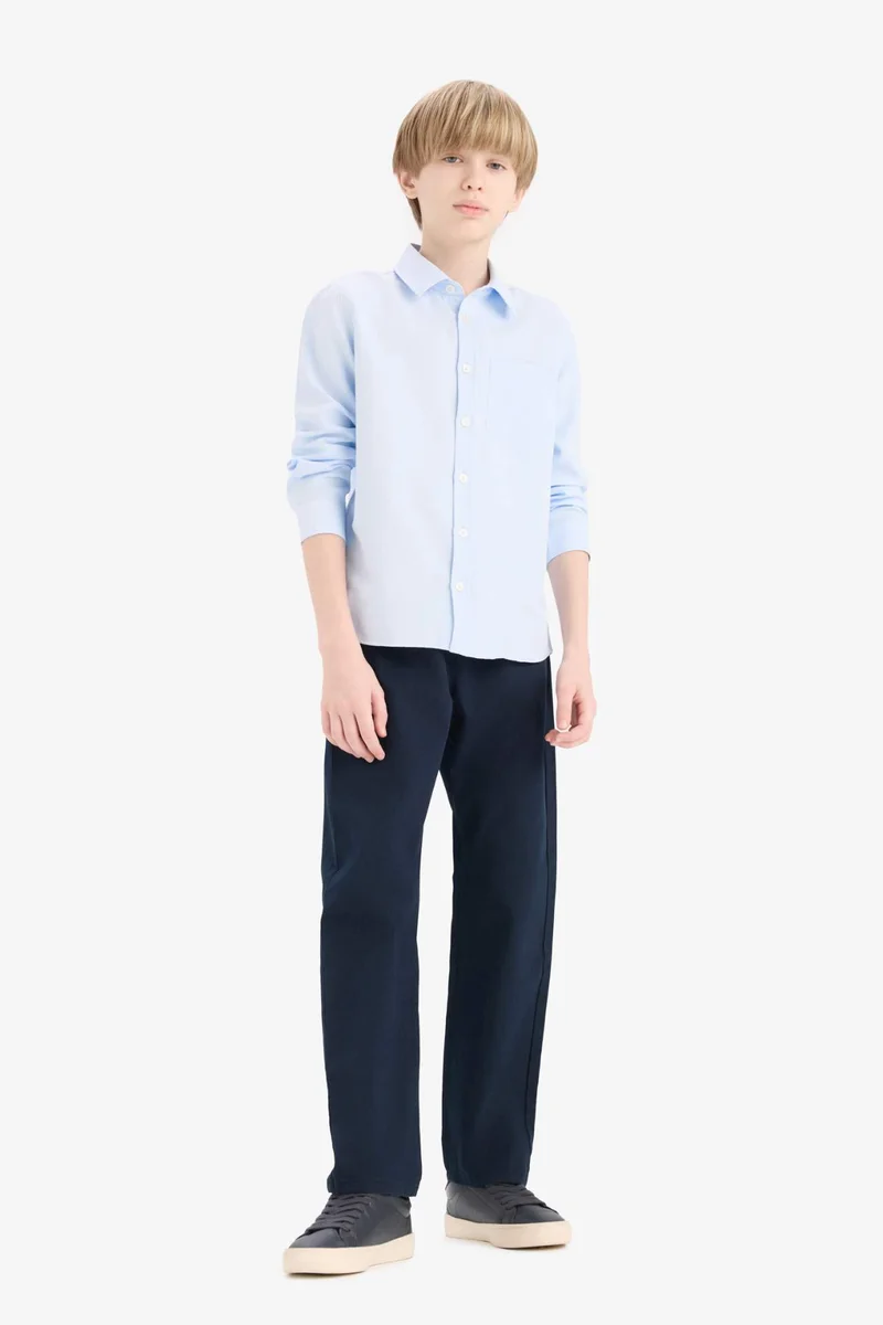 DeFacto Boy Polo Neck Oxford Long Sleeve Shirt
