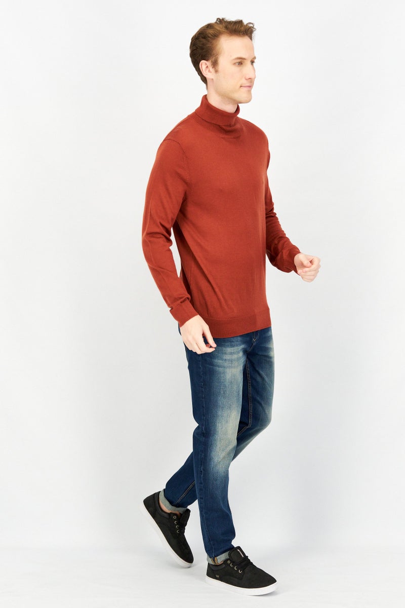Celio Men Turtle Neck Long Sleeve Knitted Sweatshirts, Orange - Image 2