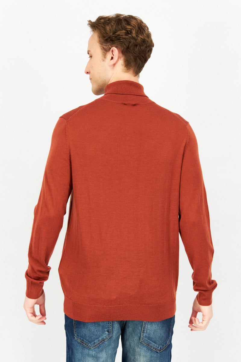 Celio Men Turtle Neck Long Sleeve Knitted Sweatshirts, Orange - Image 3