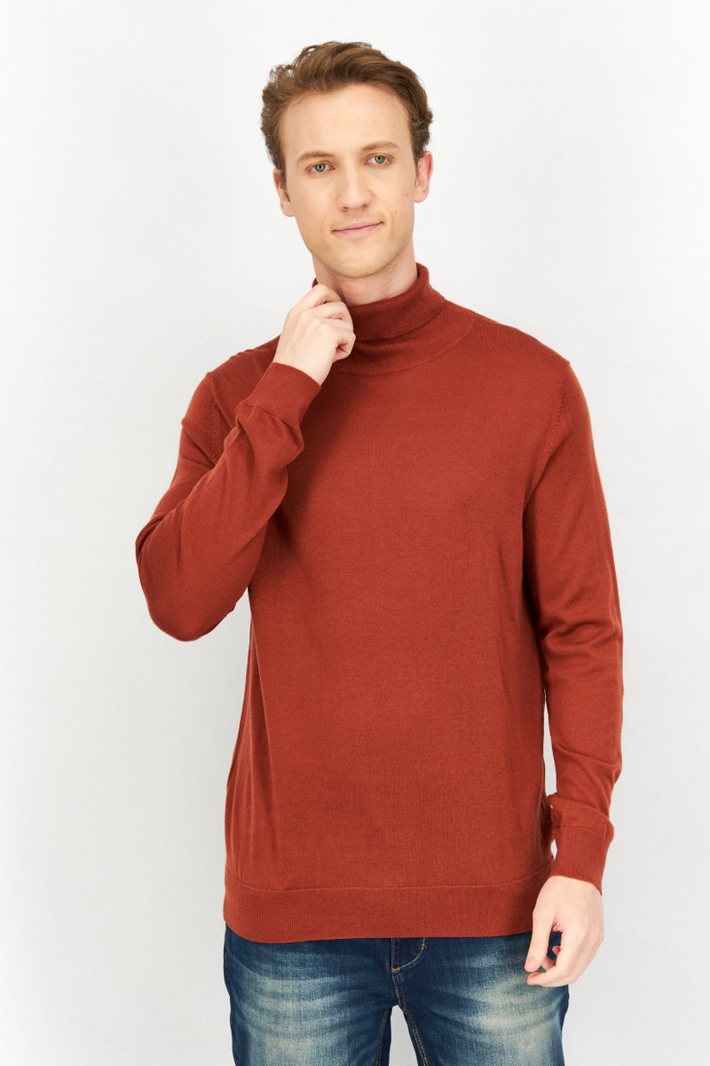 Celio Men Turtle Neck Long Sleeve Knitted Sweatshirts, Orange - Image 1