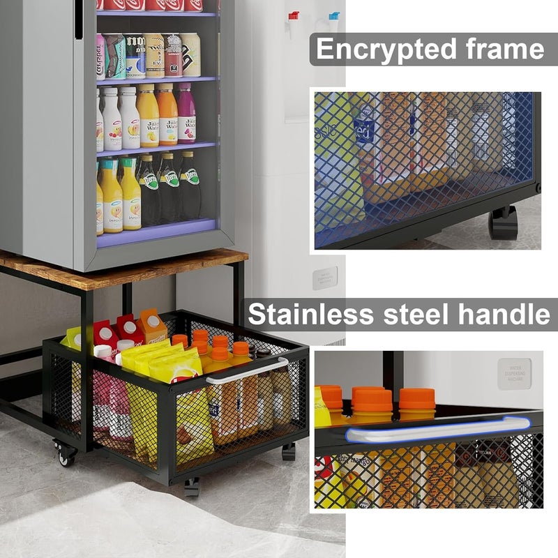 PUNCIA 19.7x19.7in Fridge Stand with Storage Mobile Beverage Refrigerator Stand for Coffee Bar Dorm Fridge Cart for Compact Refrigerator Mini Fridge Organizer with Drawer Basket for Home Office - Image 4