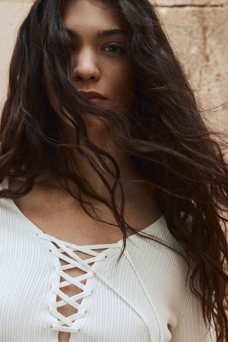 H&M Lacing-detail rib-knit top