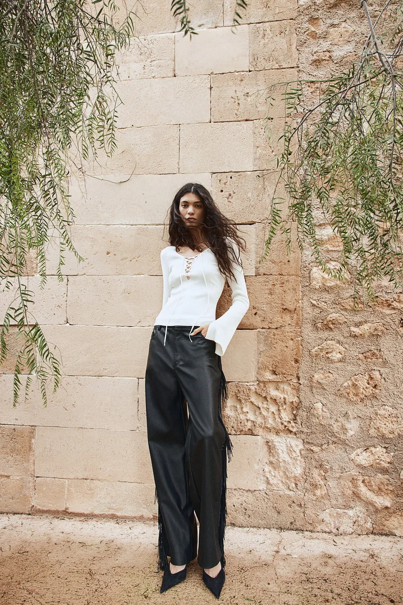 H&M Lacing-detail rib-knit top