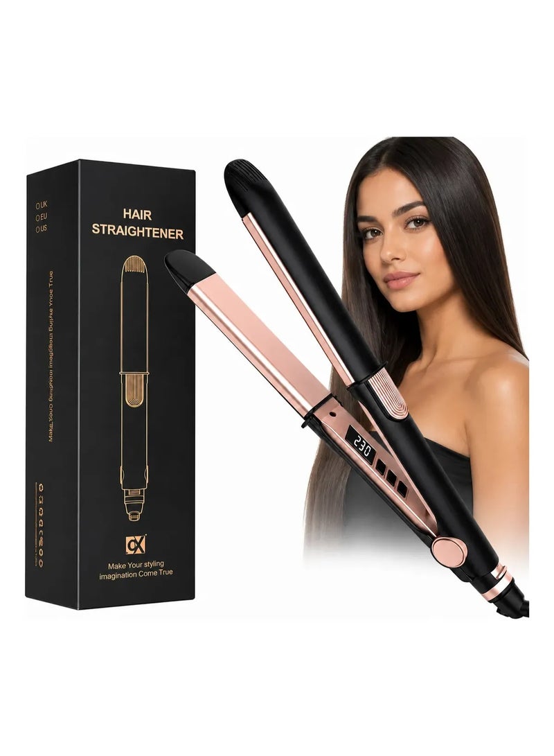 UKLISS Professional 2-in-1 Hair Straightener and Curler - Ceramic Tourmaline Ionic Flat Iron with LED Display, 12 Heat Settings Up to 230°C, Auto Shut-Off - Black - Image 1