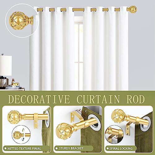 TANGWIN Gold Adjustable Curtain Rods for Windows:18-45 Inch Farmhouse Heavy Duty Curtain Rod for Bedroom Living Room,Boho Decorative Rustic Drapery Rods with Vintage Coastal Texture Finial,Brass Gold - Image 2