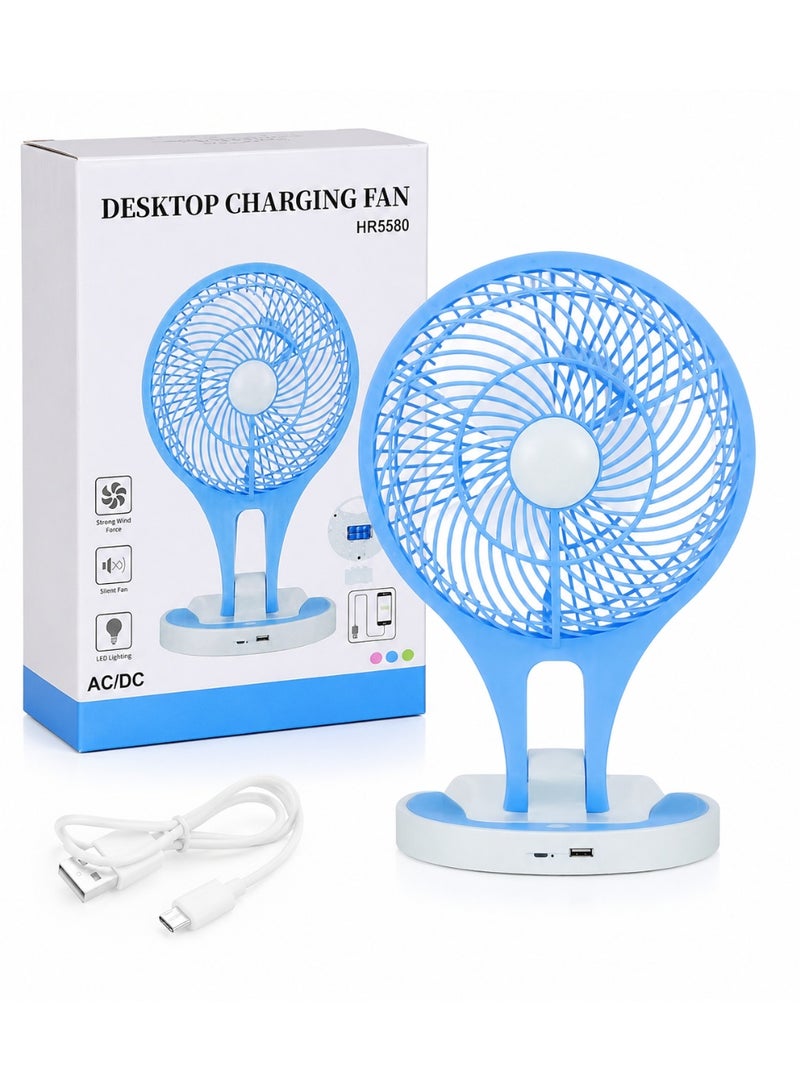Desktop Charging Fan, AC/DC Powered Portable Fan with LED Light and Silent Operation - Image 1