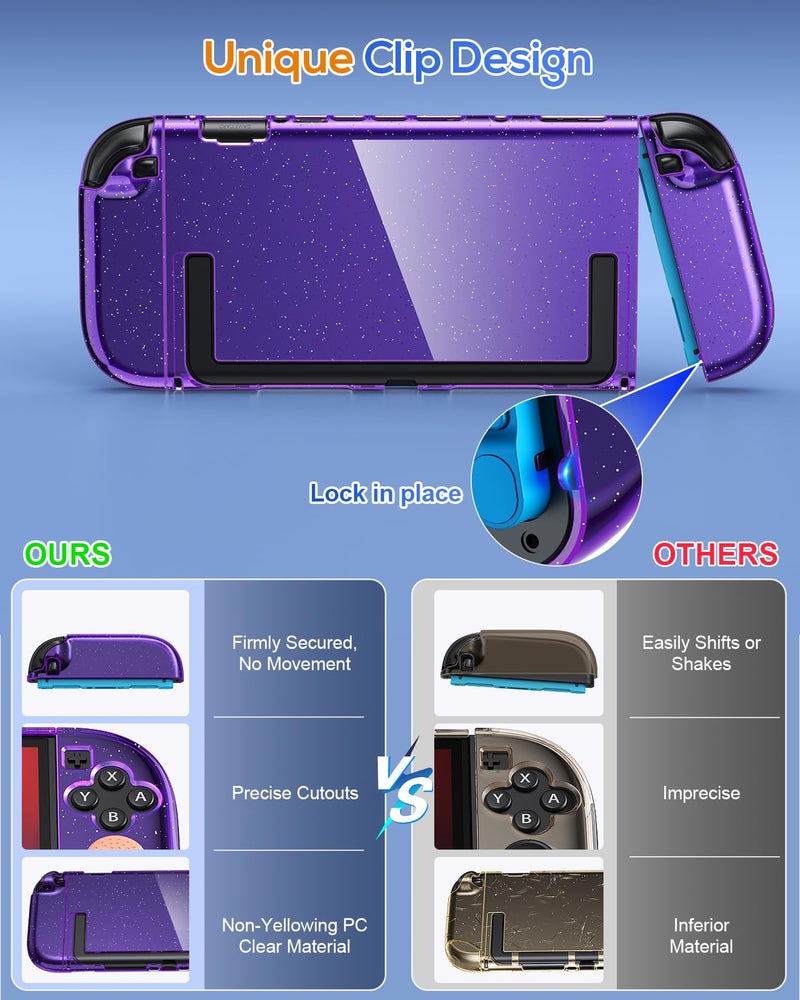 FYOUNG Protective Case for Nintendo Switch 2 2025, Slim Hard Shell for Switch 2 Accessories, Scratch&Shock Protection Cover with Screen Protector, 8 Thumb Grip(Translucent Purple, Switch 2 7.9inch) - Image 5