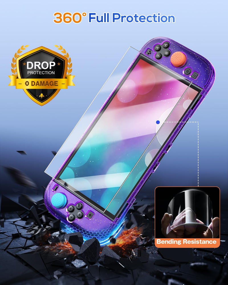 FYOUNG Protective Case for Nintendo Switch 2 2025, Slim Hard Shell for Switch 2 Accessories, Scratch&Shock Protection Cover with Screen Protector, 8 Thumb Grip(Translucent Purple, Switch 2 7.9inch) - Image 3