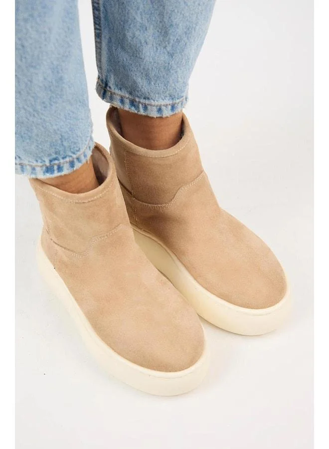 Manijero  Gemma Women's Genuine Leather Straight Fur-Trimmed Sand Boot for Women | Best Price UAE