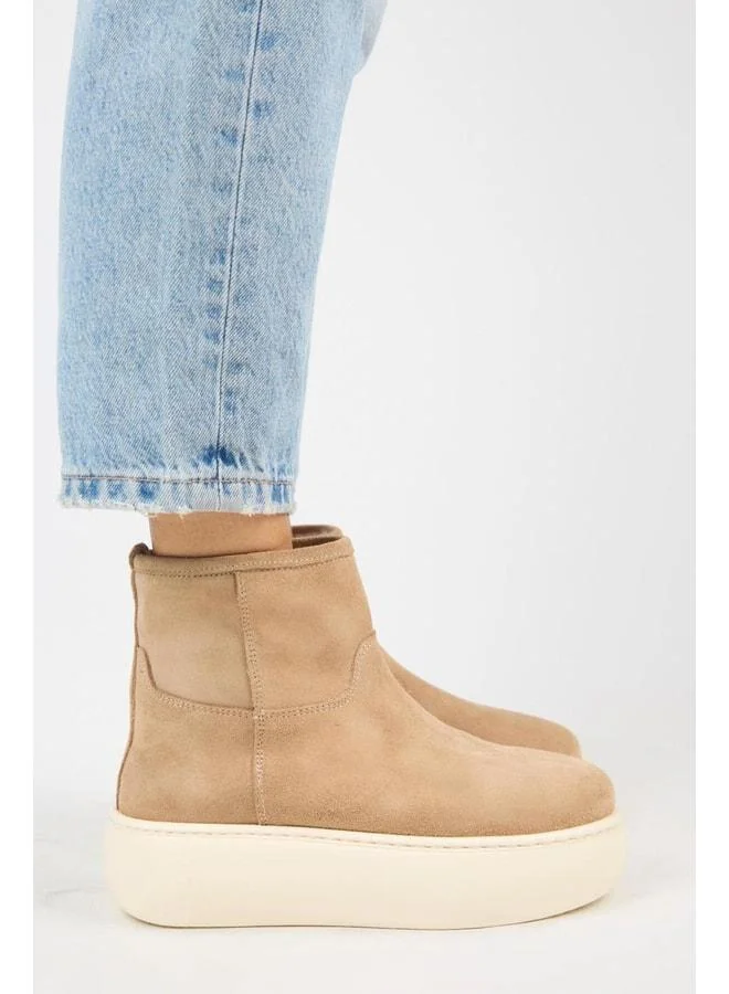 Gemma Women's Genuine Leather Straight Fur-Trimmed Sand Boot