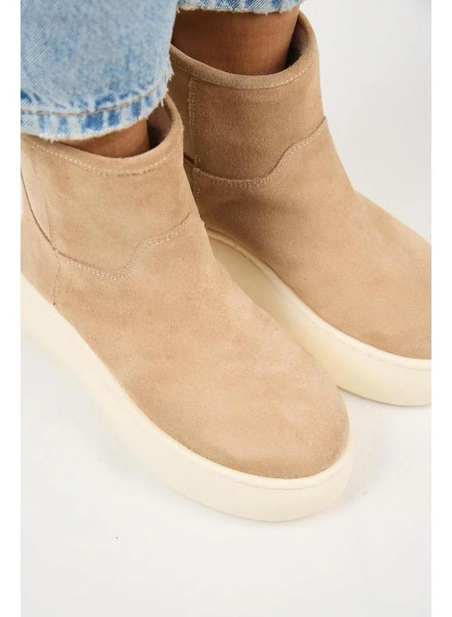 Manijero  Gemma Women's Genuine Leather Straight Fur-Trimmed Sand Boot for Women | Best Price UAE