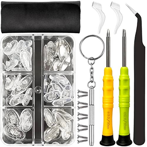 GOTOBA Eyeglass Nose Pads, GOTOBA 22 Pairs Screw-in Eyeglasses Nose Pads, Upgraded Glasses Nose Pad Replacement Kit with Eyeglass Screwdriver, Tweezers, Glasses Cloth, Small Screws. - Image 1