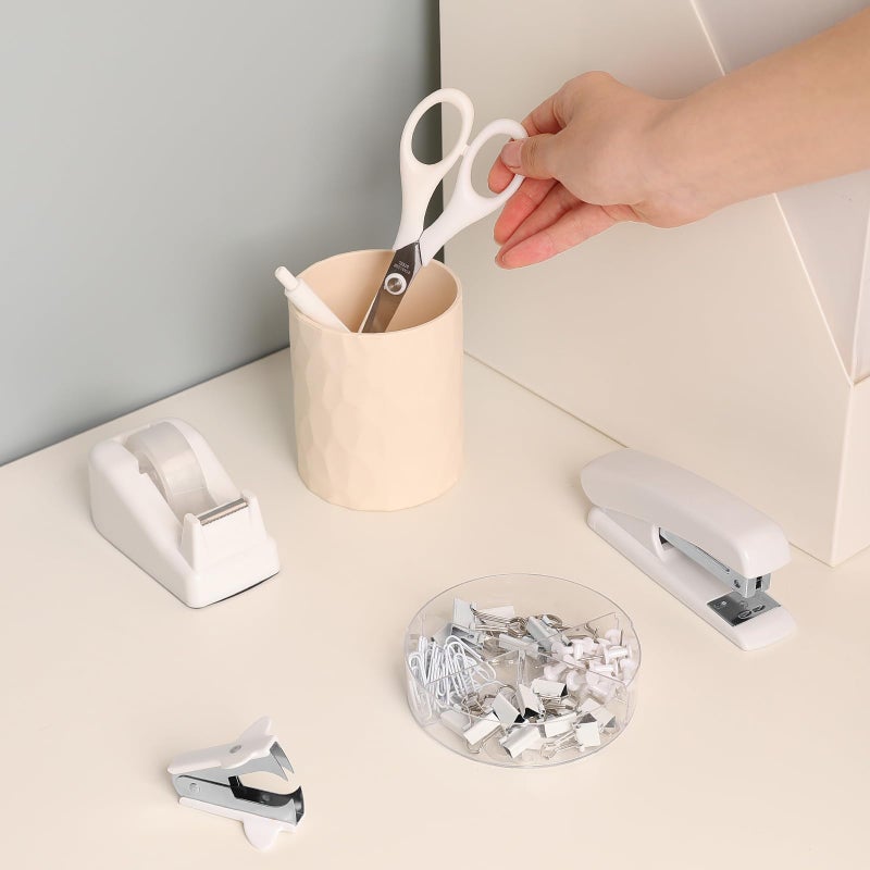SKYDUE White Office Supplies Set, Desk Accessories, Stapler, Tape Dispenser, Scissors, Binder/Paper Clips and 1000pcs Staples, Office Decor for Women - Image 3