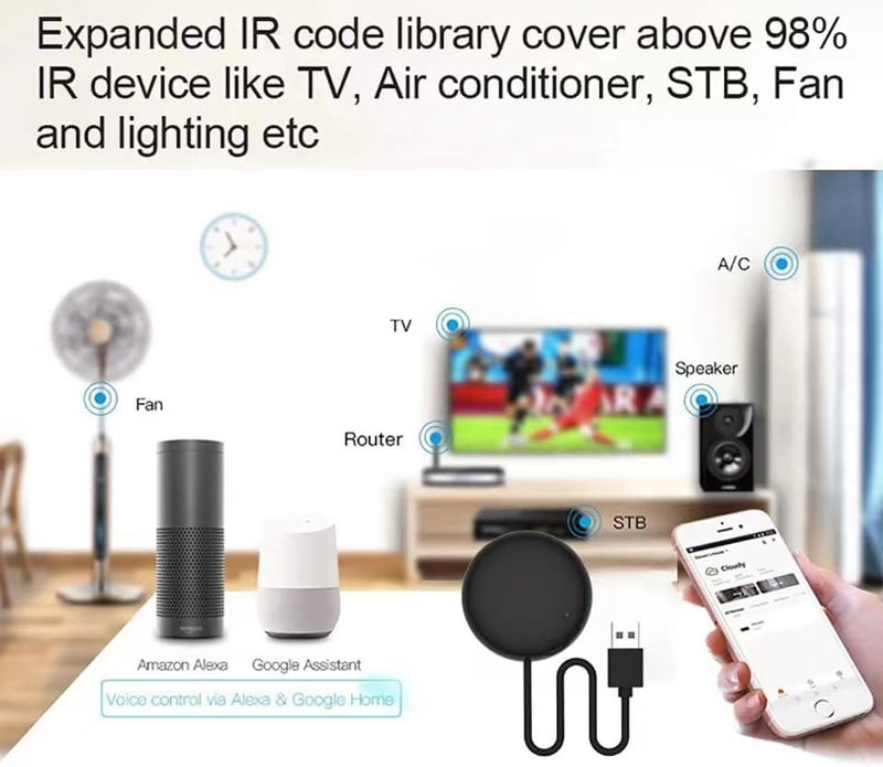 جهاز تحكم عن بعد بالأشعة تحت الحمراء عبر WiFi من Tuya Smart للتلفزيون وDVD ومكيف الهواء AUD، جهاز تحكم عالمي بالأشعة تحت الحمراء متكامل، متوافق مع Alexa وGoogle Home (أسود IR) - Image 4
