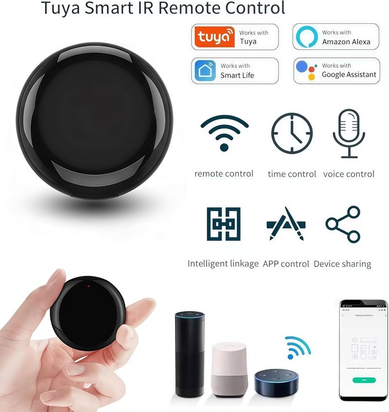 جهاز تحكم عن بعد بالأشعة تحت الحمراء عبر WiFi من Tuya Smart للتلفزيون وDVD ومكيف الهواء AUD، جهاز تحكم عالمي بالأشعة تحت الحمراء متكامل، متوافق مع Alexa وGoogle Home (أسود IR) - Image 2